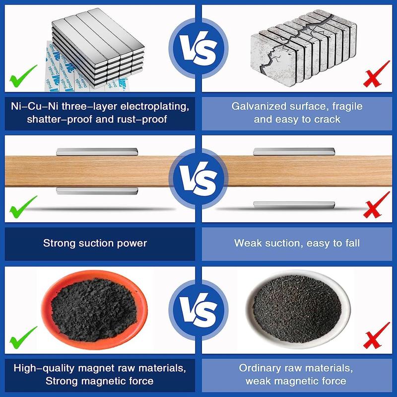 4Pack Neodymium Magnet Bar, Powerful Bar Magnets, Magnet Strips Heavy Duty, Strong Rare Earth Magnets with Double-Sided Adhesive for Craft, Fridge, Kitchen, Office - 60 x 10 x 3 mm