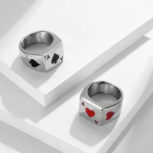 Poker card ring red heart peach heart optional size ring unisex