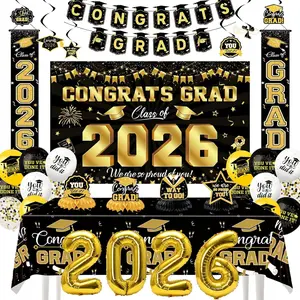 Graduation Decorations 2026 Set, Class of 2026 Party Decor Set Include Congrats Grad Banner, Graduation Backdrop, 2026 Foil Balloons, Complete Party Supplies for High School/College Celebrations