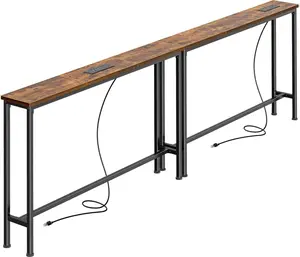 78.8"L × 5.7"W Narrow Console Table with Outlet, Sofa Table Set of 2, Behind Couch Table, Long Entryway Tables with Flexible Charging Station for Living Room,Brown