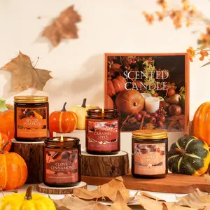 Scented Candles Gifts Set 4 Pack, Pumpkin Spice, Cinnamon Clove, Caramel Apple,Vanilla Cupcake for Home Decor,Relaxation, Christmas, Halloween