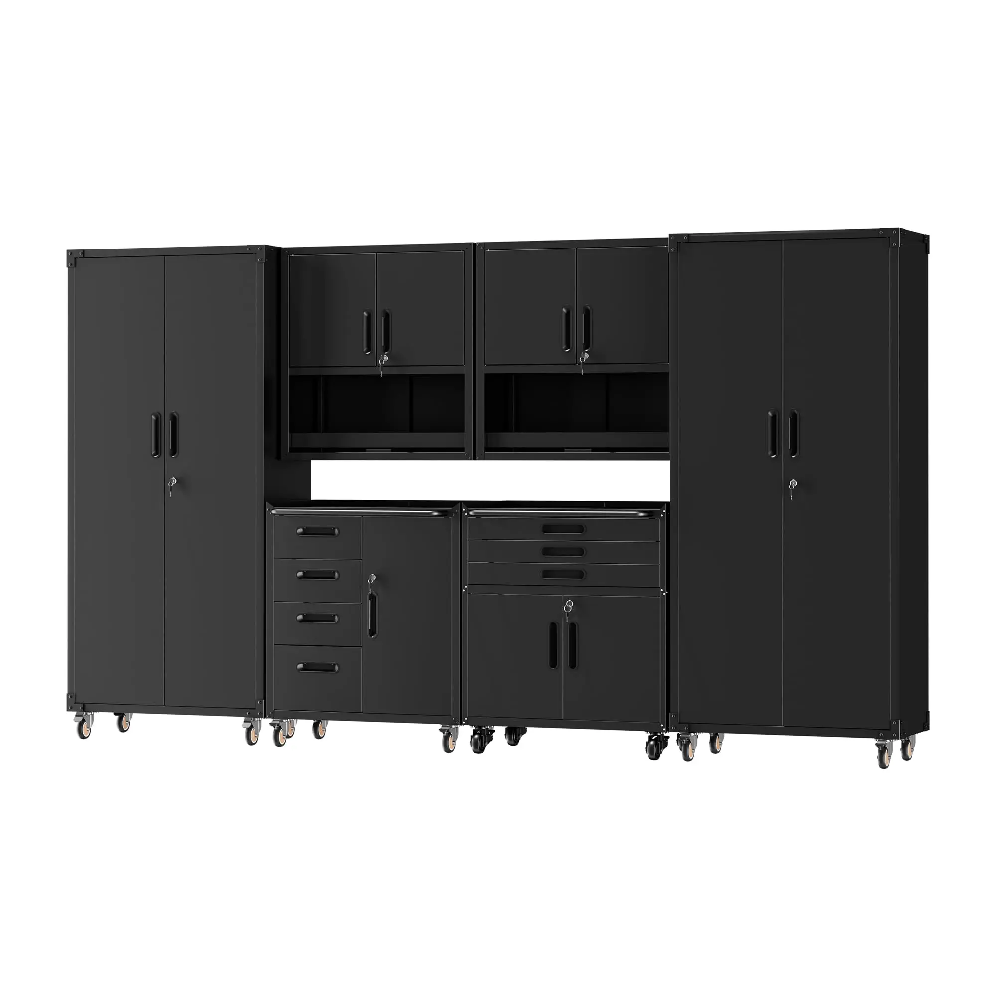 6-Piece Garage Storage Cabinets System Heavy Duty Workshop Set Includes Wall-Mounted and Rolling Cart Metal Tool Organization System for Garage Workshop small room organization product