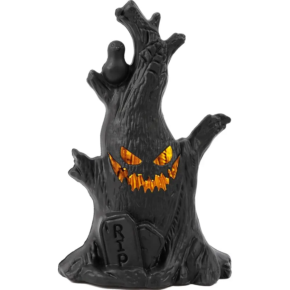 Halloween Haunted Tree Light Spooky Ghost Face LED Glow Battery-Powered 4x3x6in Perfect for Mantels Tables Tiered Trays No Cords Needed Durable Reusable