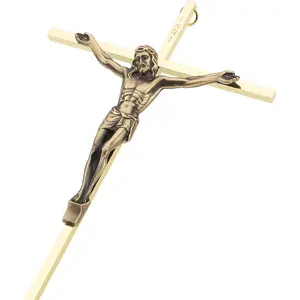Crucifix Wall Cross, Metal Catholic Hanging Cross Wall Decor - 10 Inch, Shiny