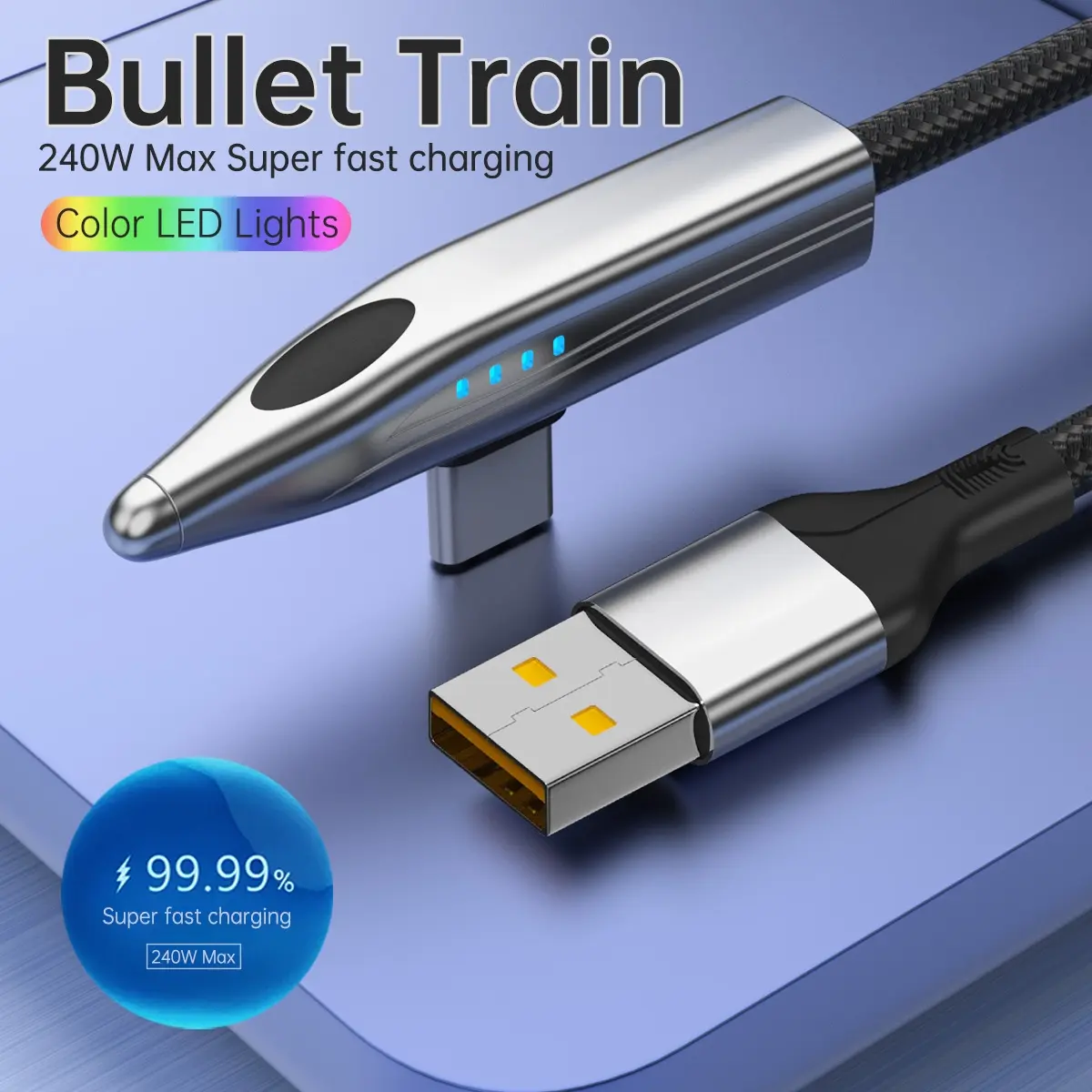 Oozcc Brand Type-C Fast Charging Cable 240w High Power Gaming Right Angle Design with Battery Display Smart Temperature Control Multi-Device Compatible