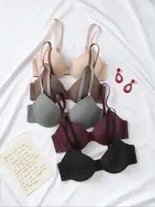 5-piece Set Of Women's Simple, Versatile, Fitted, Push-up Bras for Enhanced Support and Comfort, Perfect for All Seasons, Underwear