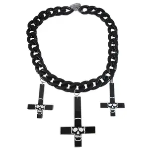 Inverted Cross Skull Necklace Black
