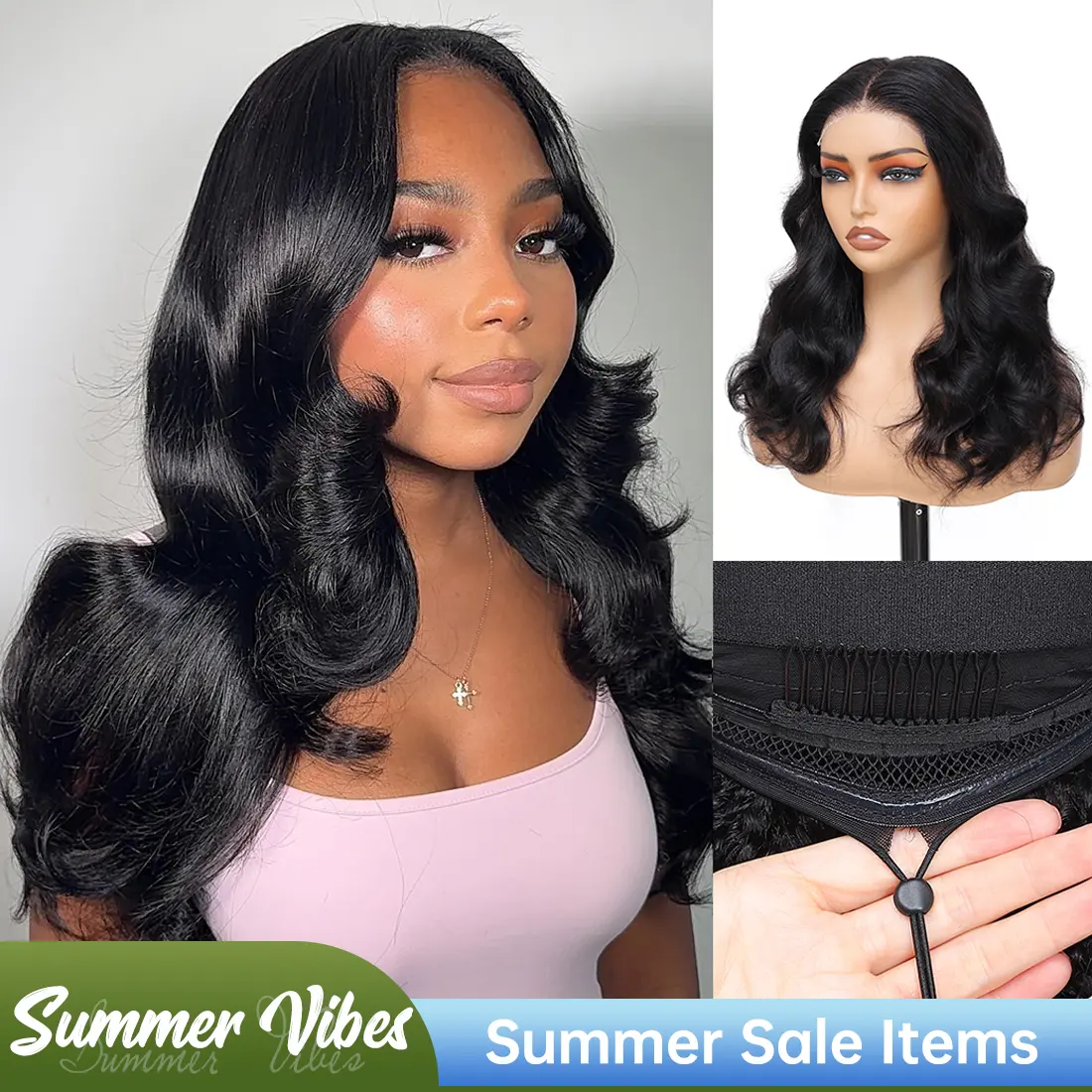 CindiRiver Body Wave Wear & Go Glueless Wig Human Hair Pre - bleached Pre - cut 5x5 HD Lace Closure Wig 230% Density Beginner Friendly with Drawstring HD Lace Front Wig Pre - plucked Natural Hairline for Women - Natural Black