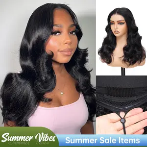 CindiRiver Body Wave Wear & Go Glueless Wig Human Hair Pre - bleached Pre - cut 5x5 HD Lace Closure Wig 230% Density Beginner Friendly with Drawstring HD Lace Front Wig Pre - plucked Natural Hairline for Women - Natural Black