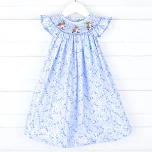 Storybook Rabbit Blue Floral Smocked Dress - Girls Easter Clothing