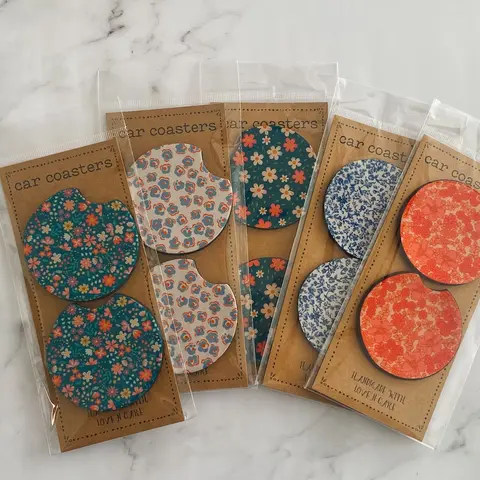 Cute Car Coasters, Set of 2, Cute Aesthetic Car Coasters, New Car Gift, Gifts for Her, Flowers Car Accessories Tableware Thick