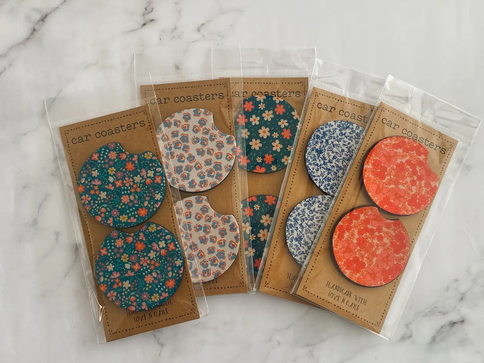 Cute Car Coasters, Set of 2, Cute Aesthetic Car Coasters, New Car Gift, Gifts for Her, Flowers Car Accessories Tableware Thick