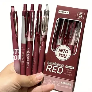 5-Pack Bye-bye to the boring gel pens,Vintage Bordeaux Red 0.5mm Gel Pens, Black Ink, Soft Grip, Smooth Writing, Durable Plastic Construction, Ideal for Office, Daily Writing, Stationery, Signature Pens, Top Choice for Holiday Gifts