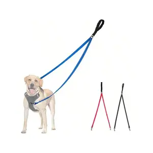 Double Dog Leash, No Tangle 360°Swivel Rotation Reflective Lead Attachment Adjustable Length Dual Two Dogs Lead Splitter, Comfor