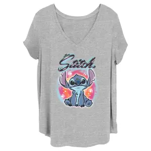 Junior's Women Lilo & Stitch Colorful Airbrush T-Shirt