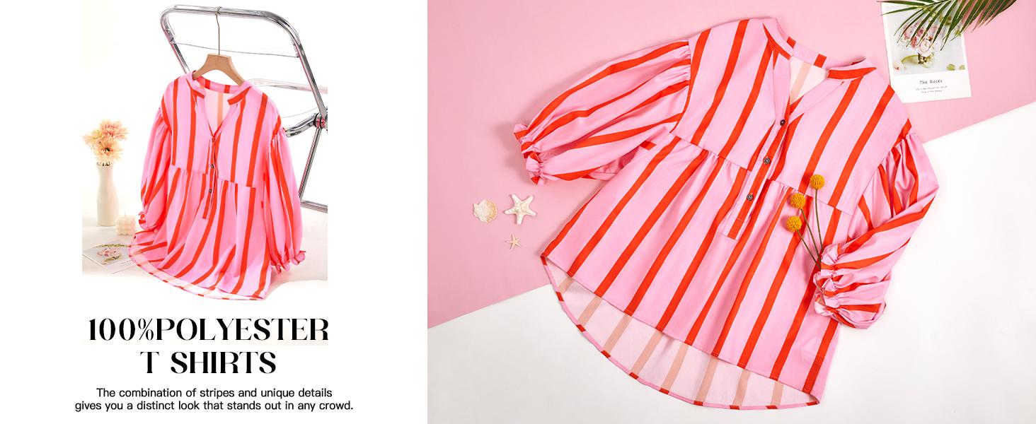 Tankaneo Womens Puff Sleeve Babydoll Tops Summer V Neck Striped Blouse Cute Casual Loose Fit Flowy Shirts Tankaneo Womens Puff Sleeve Babydoll Tops Summer V Neck Striped Blouse Cute Casual Loose Fit Flowy Shirts