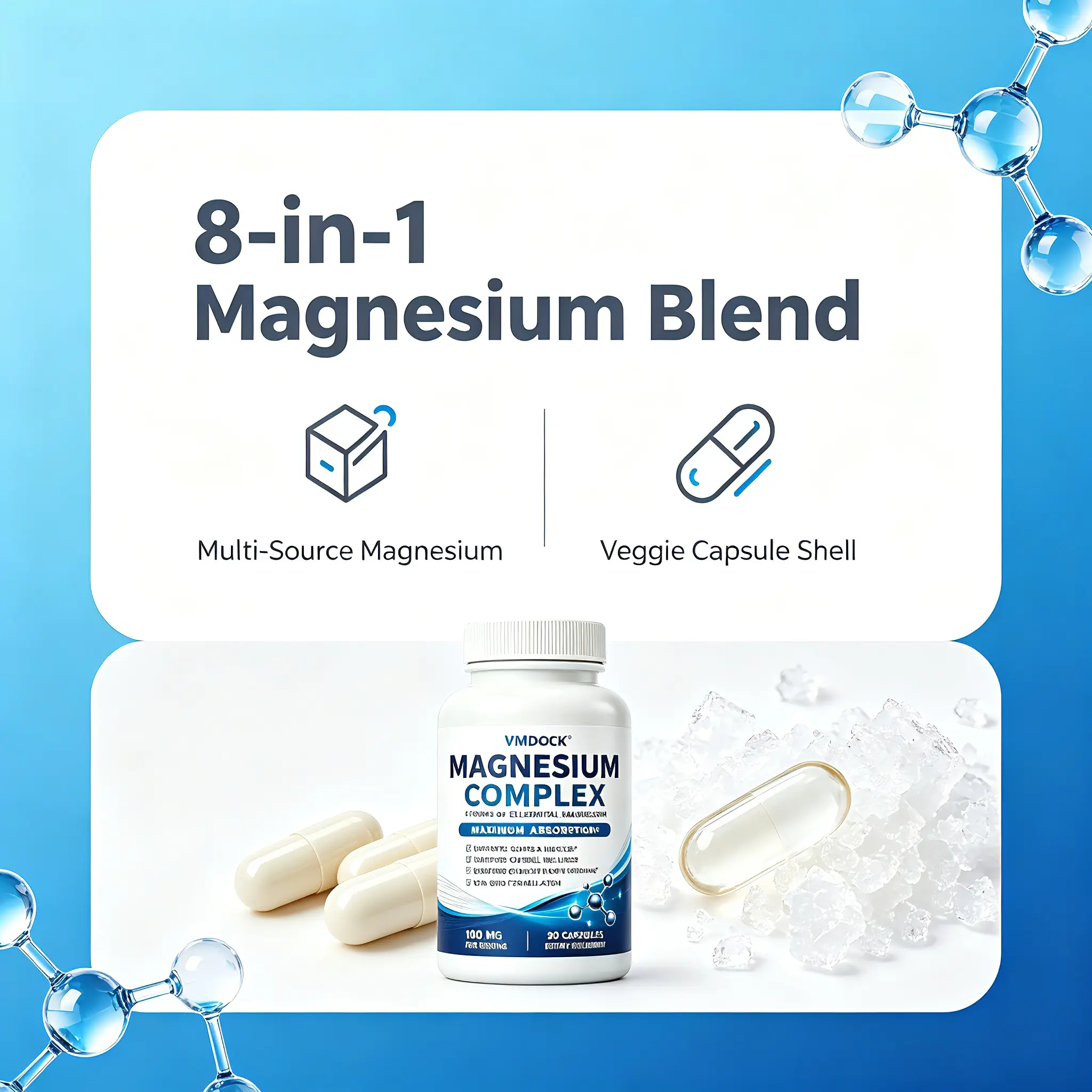 Magnesium Complex Dietary Vitamin Capsules - 8 Essential Forms Elemental Healthcare Supplement, High Absorption, Anti-Stress & Mood Support, Deep Sleep Aid for Muscle & Bone Health, with Glycinate & L-Theanine