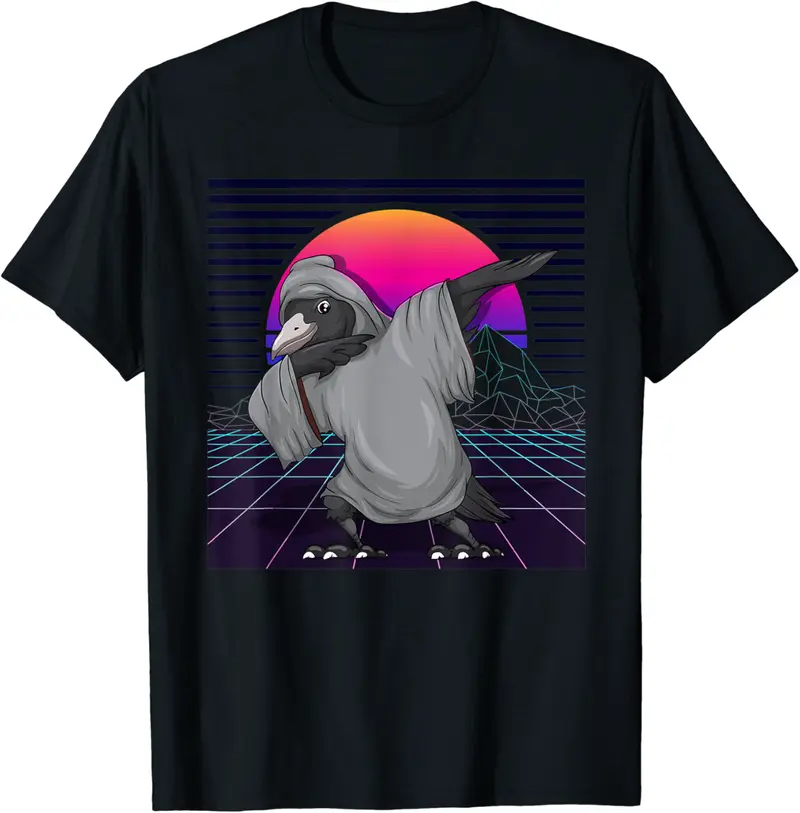 Raven Retro Synthwave Full Moon Dabbing Black Crow T-Shirt - Janessaho Shop 92B096VTF47T