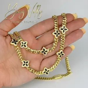 6MM Black & Clear Cuban Chain & Bracelet Set – 18” Chain & 7” Bracelet