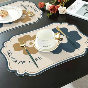 2pc/4pc Vintage Bohemian Floral Place Mats, Oil-Resistant Non-Slip Heat Insulating Mat, Easy Clean Artificial Leather, Dining Table Mats, Kitchen Table Decor