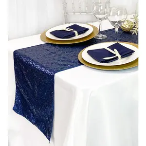 Glitz Sequin Table Runner Navy Blue