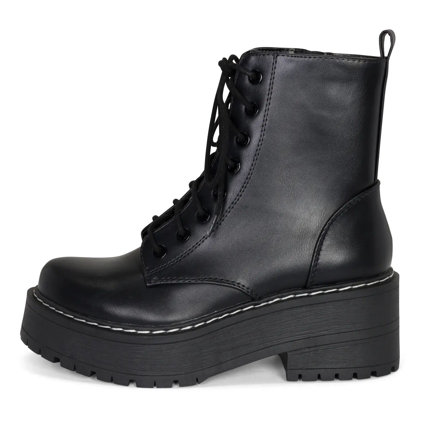 Chariot & Co Pure Women's Black Chunky Combat Ankle Boots 2.5" Heel 1.25" Platform Lug Sole Lace-Up Side Zipper All-Season Everyday Wear Walking Shoes
