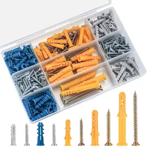 240 Pcs Drywall Anchors and Screws Set - Self Tapping Philips Flat Head Screws with Ribbed Wall Plug Anchors - Plastic Expansion Anchors for Concrete Bnnrjia