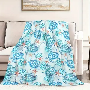1Pc Soft Turtle Printed Flannel Throw Blanket For All Seasons - Gift Blanket For Friends, Christmas Gift Perfect For Sofas, Sofas, Offices, Beds, Camping And Travel