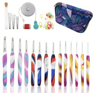 1 Set Colorful Silicone Handle Crochet Hook Set, 14 Hooks Size 10mm-2mm, High-Quality Plastic Heads, Aluminum Heads, Includes Storage Bag