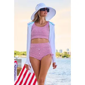 Women's Spring Garden Bikini Swim Crop Top | Cherry Stripe