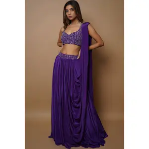 Dark Purple Lehenga Set (Set Of 2)