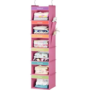 6-Shelf Weekly Hanging Closet Organizer, Weekly Clothes Organizers for  with 2 Side Pockets,