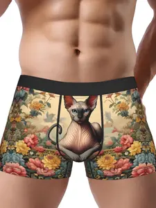 Men' Sphynx Cat Underwear Shorts Boxer Briefs with Sphynx Cat Face Print Underwear Boxers