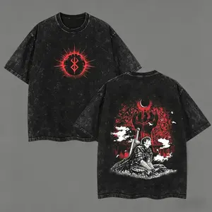 valentine shirts Berserk Dark black Knight Guts wolf armor v17 goth dark anime manga game dark gothic 2 sided Washed Tshirt Soft graphic t-shirts fantasy streetwear streetwear lover graphic tee