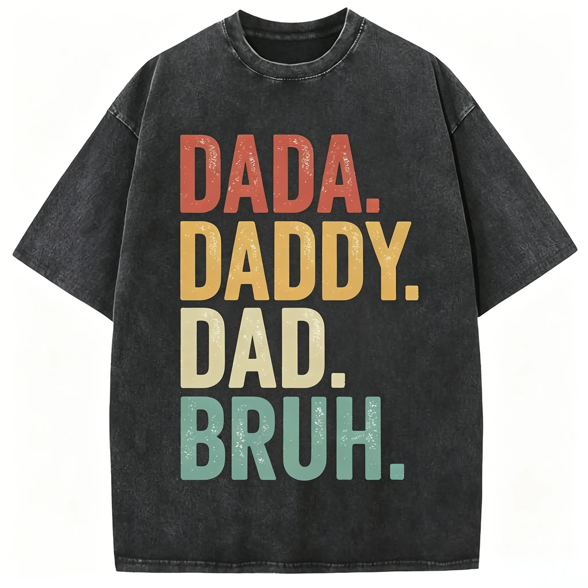 Men's Short-Sleeve Washed Dark Vintage Cotton T-Shirt - "Dada Daddy Dad Bruh" Graphic, Casual Retro Streetwear Top, Perfect Funny Father's Day Gift for Dad
