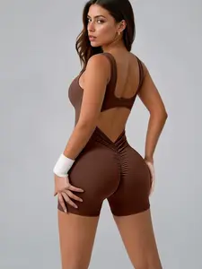 Women's niche INS-style sexy slim-fit hollow-out bodysuit, spaghetti strap backless design, shaping romper shorts, gym wear, sweat-wicking and quick-drying, suitable for high-intensity sports, all-season wearable, available in multiple colors