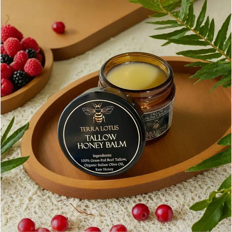 Terra Lotus Organic Grass-Fed Beef Tallow Balm with RawHoney - Handmade All-Natural Moisturizer for Soft, Smooth,Radiant Skin