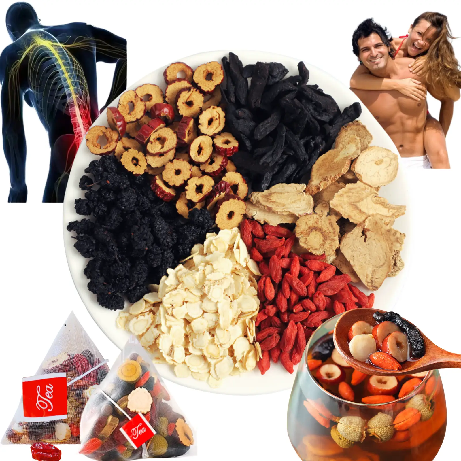 Ginseng Five Treasures Tea Kidney Tea,Te De RiñOn Saludable Organica,Red Date Mulberry Tea Organic Kidney Cleanse Chinese Herbal Red Ginseng Tea For M