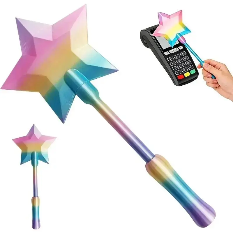 Funky Star Tap-to-Pay Wand, 3D Printed Magic Credit Card Holder with Easy-Grip Handle for Daily Payments, Cute Christmas & Birthday Gift for Magic Lovers