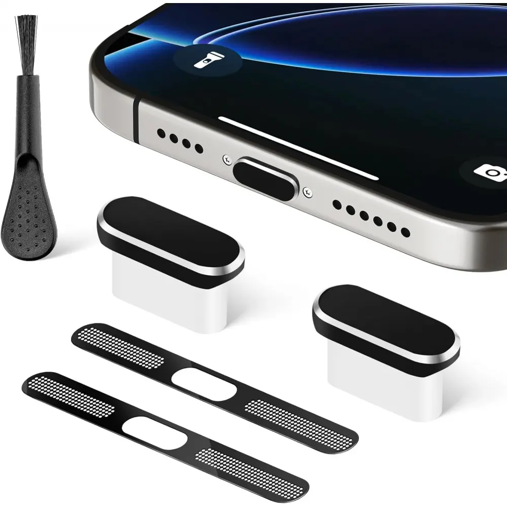 USB C Dust Plug, Type C Plug Cover with Metal Speaker Cover Protector Sticker, USB C Port Coverfor iPhone 15/16/17 Series, Samsung Galaxy S24/S23/S22/S21/S20, Note 20/10, All USB C Devices