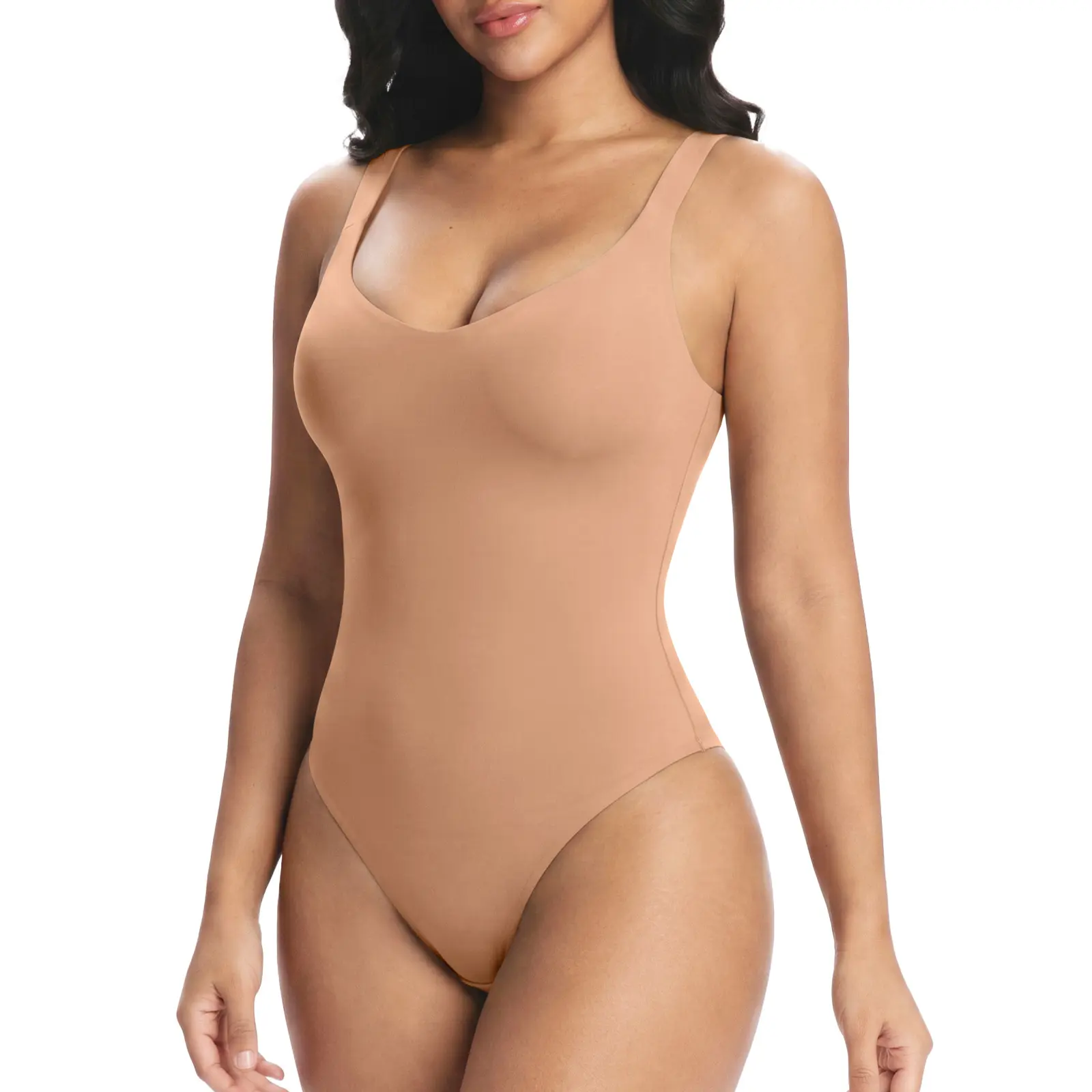 VRCOMFY  Women’s Scoop Neck Camisole Bodysuit, Scoop Neck Sleeveless, Backless Ribbed Thong Bodysuit, Slim Fit Soft Sexy U-Shape Back Sexy Outerwear Top
