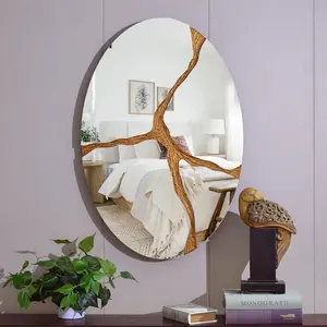 35.4" x 23.6" Oval Wooden Wall Mirror, Modern Flat Round Wall-Mounted Mirror for Bathroom Vanity, Bedroom Home Decor