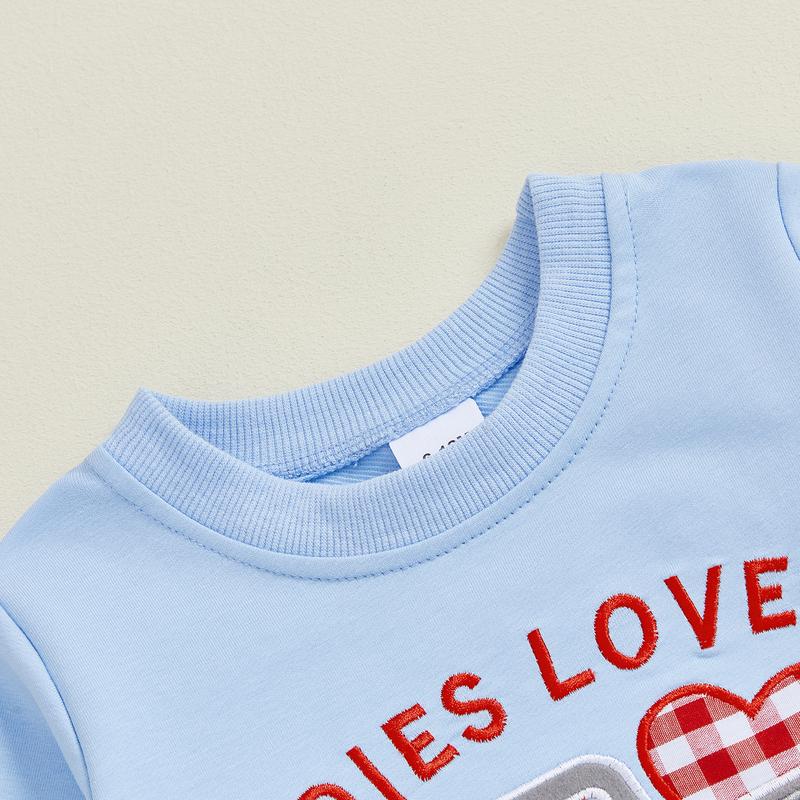 Toddler Baby Boy Outfits Valentine's Day Truck Heart Print Pullover Sweatshirt and Plaid Pants Spring Winter Set 6M-4Y