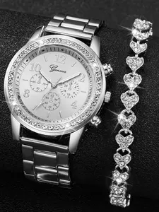 2 Women's Fashion Crystal Watches Women's Quartz Analog Watch Set Watches Girls' Watches Gift Casual Trendy Wristwatch