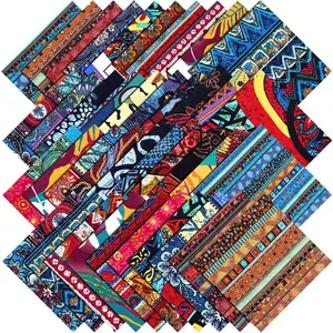 40 Pcs 10x10 Inch African Print Cotton Squares Indian Precut Ankara Quarters Kente Cloth Ethnic Multicolor Ethnic Style Bundle for Quilting Sewing Patchwork DIY Craft Supplies
