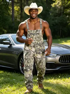 WIRDATRD Stretchy Men's Camo Overalls Denim Spring Hunting Bib Turkey Season Gear Outdoor Workwear Fashion Pattern Coveralls Y2k Menswear Daily Outfits Camouflage Romper Country Stuff Clothes Adjustable Straps Jumpsuit Casual Pants Valentine's Gifts Sprin