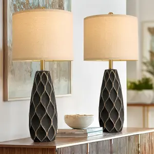 27.5" Ceramic Table Lamps for Bedroom Living Room Lamps Set of 2 Modern Bedside Nightstand Lamp Farmhouse Vintage Rustic Boho Retro Large Table Lamps Light Home Office Desk Deco Gifts, Black