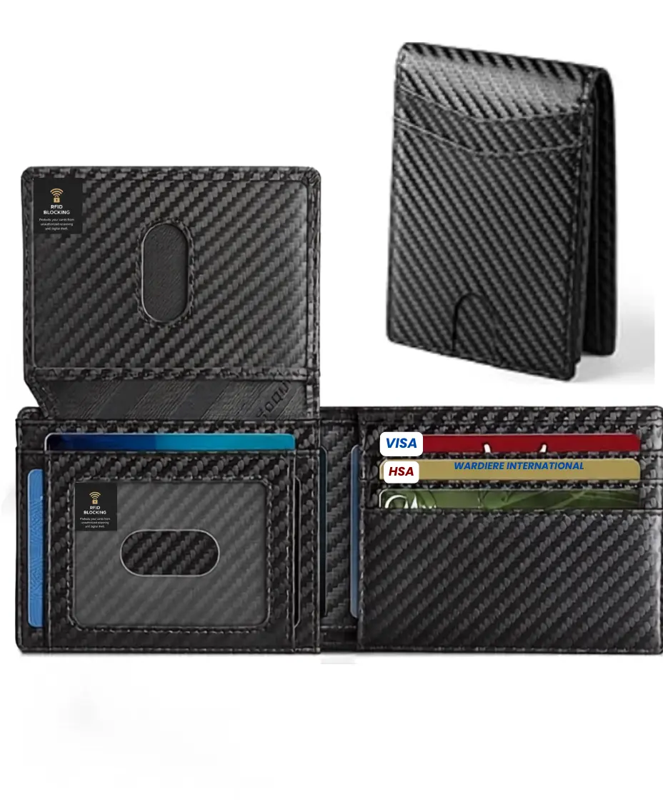 2 Pack Men's RFID Blocking Carbon Fiber Style Slim Bifold Credit Card Wallet