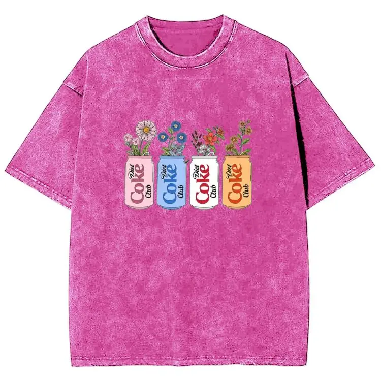 Women's Short-Sleeve Cotton Crew Neck Fitted Diet Coke Club T-Shirt, Vintage Floral Soda Can Graphic Tee, Retro Coquette Aesthetic Unisex Casual Streetwear Gift Top