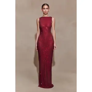 Magnolia Sleeveless Diamante Maxi Dress - Wine